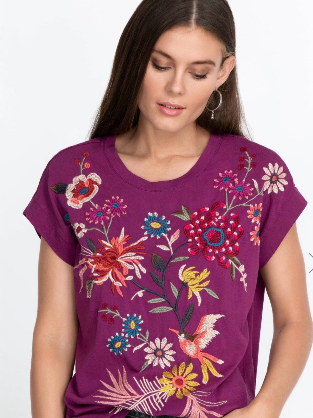 Johnny Was Tiarei Women’s Floral Purple Relaxed Tee